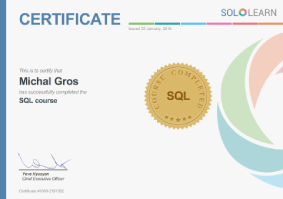 Certificate SQL Sololearn 2018 no:#1060-2181562